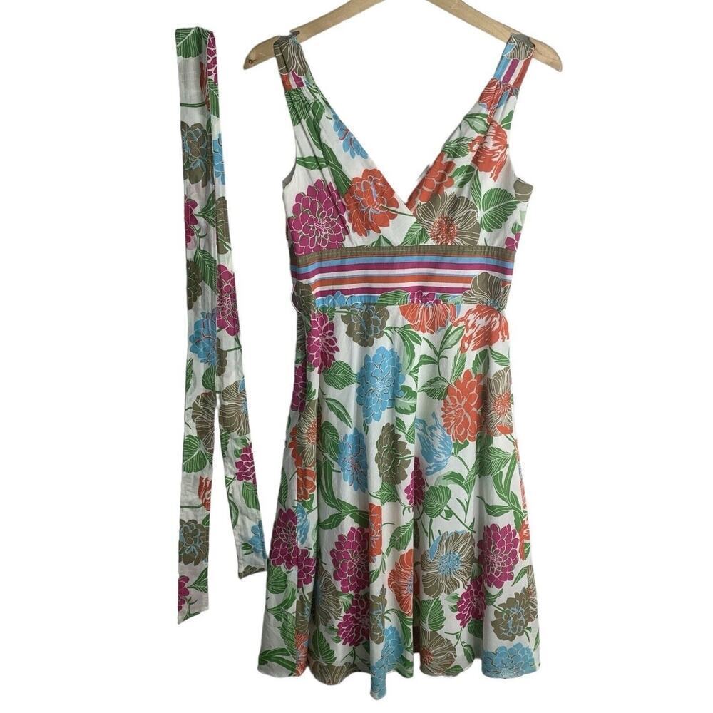 Donna Morgan Raffia Floral V Neck Cotton Sun Dress Womens Size 4 NWT $119 - Picture 14 of 14
